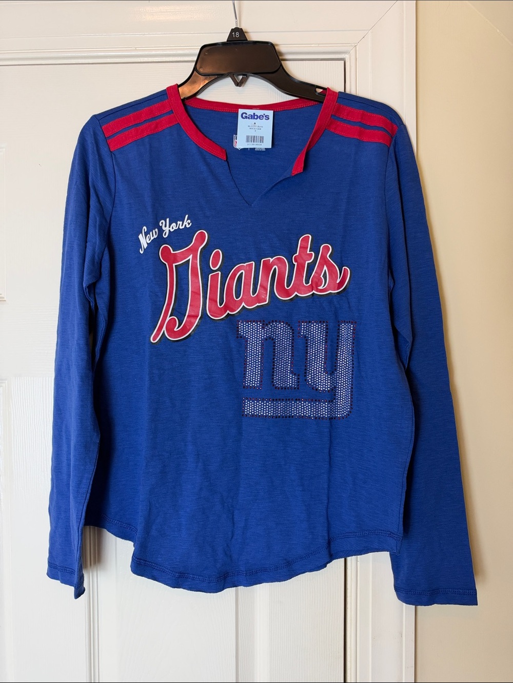 NWT NFL New York Giants Blue Embellished Long Sleeve Tee size Medium